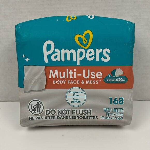Pampers Baby Wipes Multi Use 3 Pop Top Pks 168 Ct Body Face & Mess No Fragrance - Picture 1 of 6